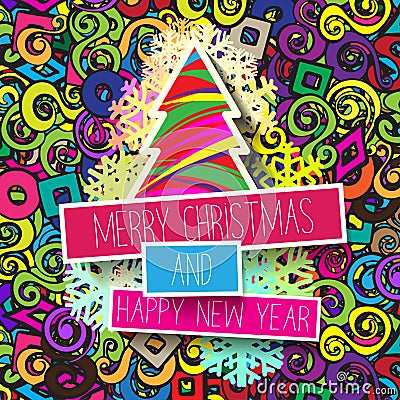 Colorful Christmas card and New Year greetings illustration Vector Illustration