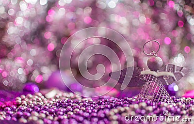 Colorful Christmas decorations with extreme shallow depth of field and colorful creamy bokeh. Stock Photo