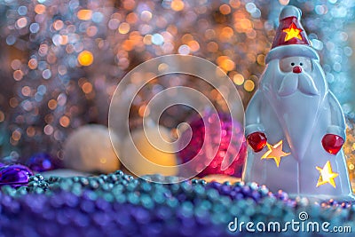 Colorful Christmas decorations with extreme shallow depth of field and colorful creamy bokeh. Stock Photo