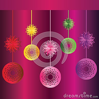 Colorful Christmas globes and stars Vector Illustration