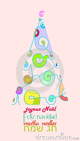 Colorful Christmas greeting card written in several languages like french Stock Photo