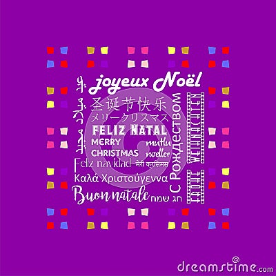 Colorful Christmas greeting card written in several languages like French Vector Illustration