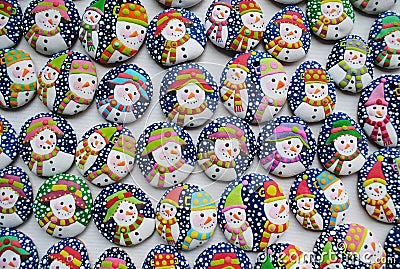 Colorful Christmas Mix Of Honey Cookies , snowman shaped Stock Photo