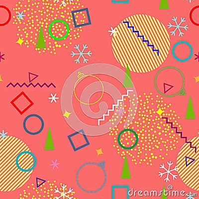 Colorful Christmas and new year seamless background in the style of Memphis Vector Illustration