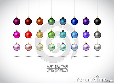 Colorful Christmas ornaments isolated on white Vector Illustration