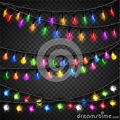 Colorful christmas transparent light bulbs Vector Illustration