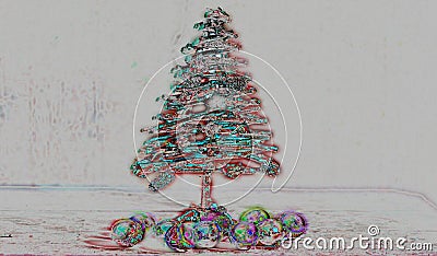 The colorful Christmas tree under the snow Stock Photo