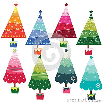 Colorful Christmas Trees Vector Illustration