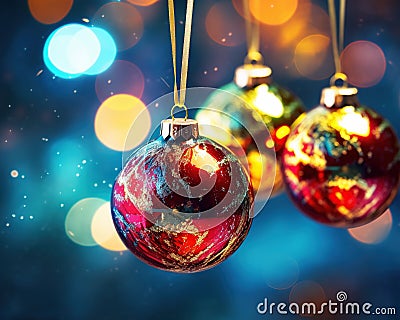 Colorful christmass ornaments in a festive background. Stock Photo