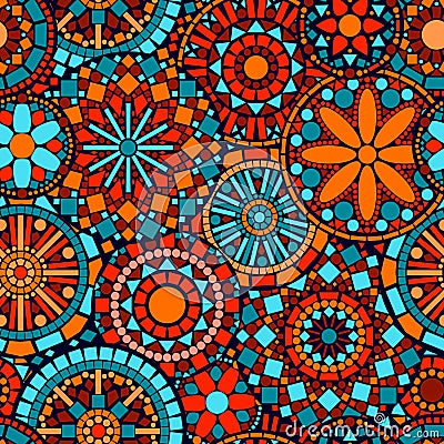 Colorful circle flower mandalas seamless pattern i Vector Illustration