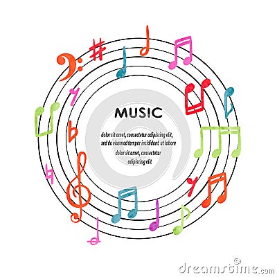 Colorful circle music vector illustration. Watercolor musical notes Vector Illustration