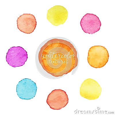 Colorful circles of watercolor paint. Set of watercolor stains on white background. Vector illustration Vector Illustration