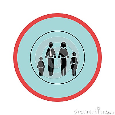 Colorful circular border with silhouette family Vector Illustration