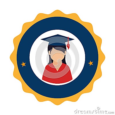 Colorful circular emblem with woman with graduation hat Vector Illustration