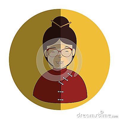 Colorful circular frame with half body japanese woman Vector Illustration