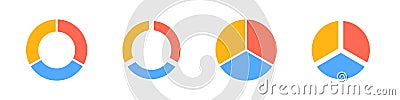 Colorful circular graphs showing segmented data in four different styles and variations Vector Illustration