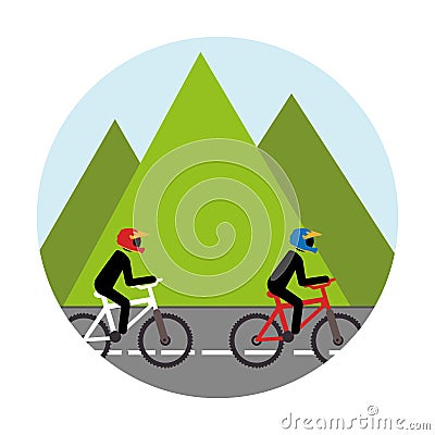 Colorful circular landscape with men ride bike Vector Illustration