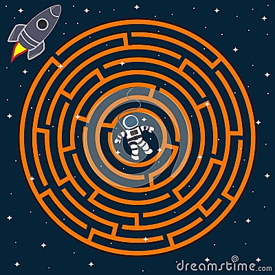 Labyrinth round cosmonaut rocket Vector Illustration