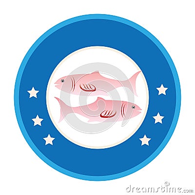 Colorful circular stamp with fish animal marine design Vector Illustration