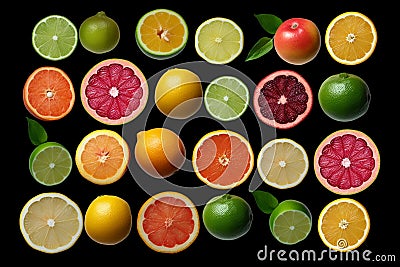 Colorful citrus delight, a lively collection of citrus fruits Stock Photo