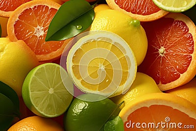 Colorful citrus delight, a lively collection of citrus fruits Stock Photo