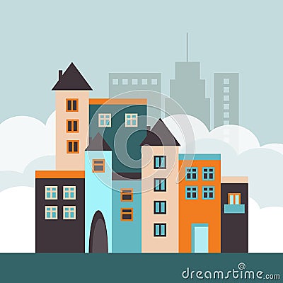 Colorful City With Abstract Houses And Skylines. Real Estate Concept Vector Illustration