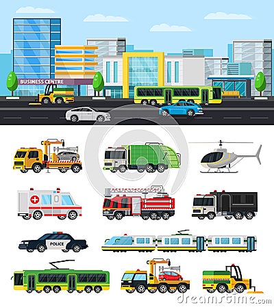 Colorful City Transport Collection Vector Illustration