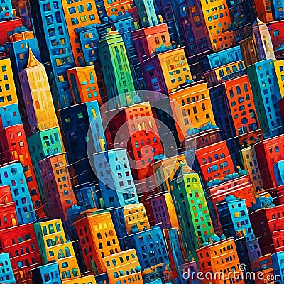 Colorful cityscape with distinctive building skyline Stock Photo