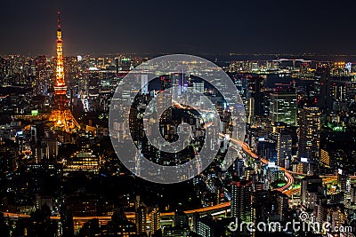 A colorful of cityscape night top view of Tokyo tower Editorial Stock Photo