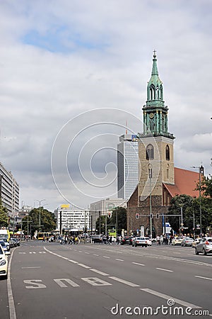 St. Mary`s Church, Europe, Germany, Berlin, Karl-Liebknecht Strasse. Editorial Stock Photo