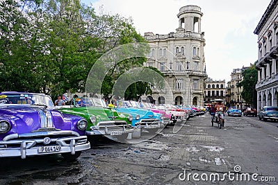 Colorful Classic Cars in Cuba Editorial Stock Photo