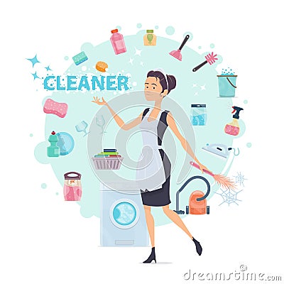 Colorful Cleaning Round Composition Vector Illustration