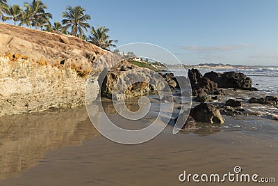 Colorful cliffs and black rocks Stock Photo