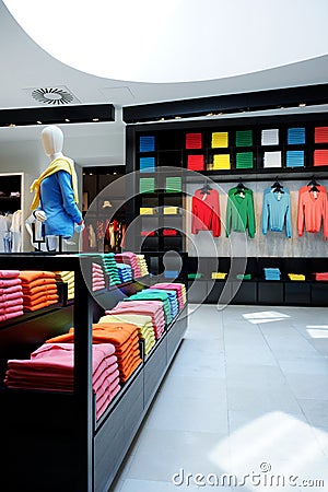 Colorful clothes shop interior Stock Photo