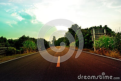 Colorful cloud sky and road - vintage style Stock Photo