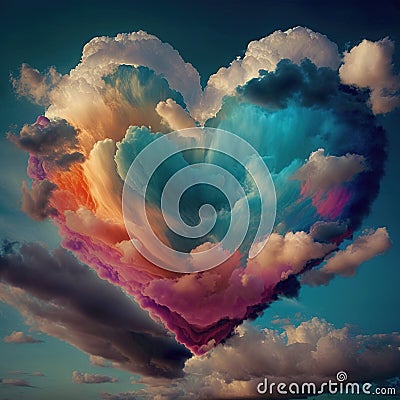 Colorful clouds in the shape of a heart in the sky. The concept of eternal love. Generative AI Stock Photo
