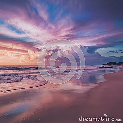 Colorful cloudy sky enhances picturesque seascape beauty Stock Photo