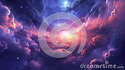 An colorful cloudy space galaxy sky background illustration. Cartoon Illustration