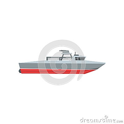 Colorful coast guard cutter. Navy surveillance ship. Cartoon military boat icon. Flat vector illustration. Graphic Vector Illustration