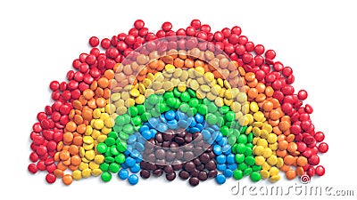 Colorful coated chocolate candies arranged as rainbow Cartoon Illustration