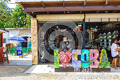 Colorful Coba lettering sign letters I love Coba ruins Mexico Editorial Stock Photo