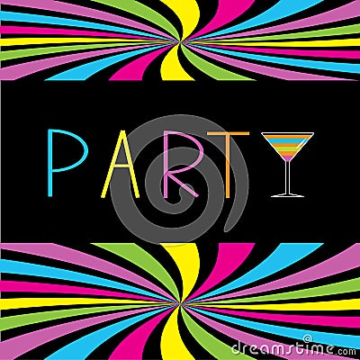 Colorful cocktail party card. Martini glass. Vector Illustration