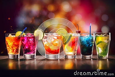 Colorful cocktails table. Generate AI Stock Photo