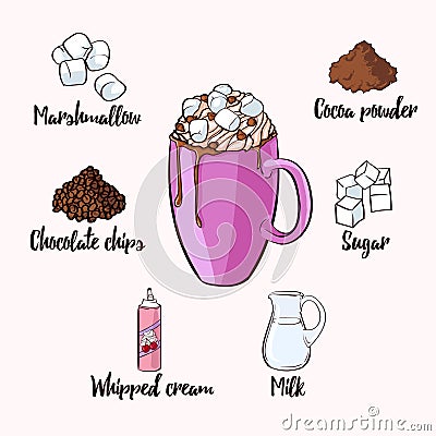 Colorful Cocoa Drink Recipe Vector Illustration