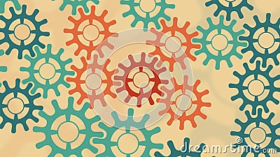 Colorful cogs accurately turning together like one integrated mechanism. Stock Photo