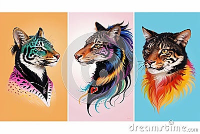A Colorful Collection Animals in Vibrant Hues.AI Generated Stock Photo