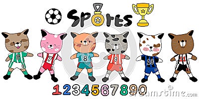 A colorful collection Sports Football & Cats 2 Vector Illustration