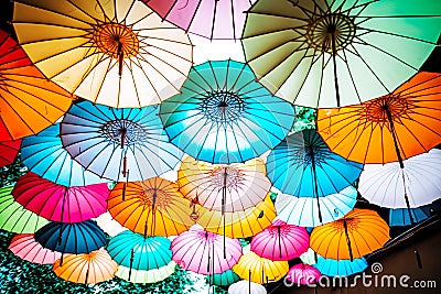 A colorful collection of umbrellas Stock Photo