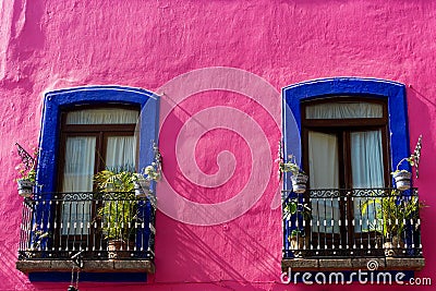 Colorful Colonial Facade in Puebla Stock Photo