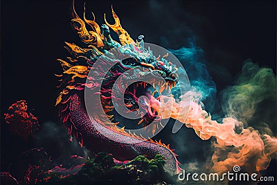 Colorful colourful Chinese magical ghost spirit style dragon roaring Stock Photo